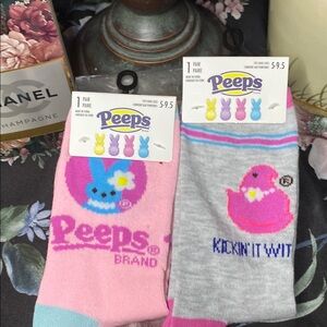 Peeps Pink and Gray Peep Socks with Cartoon Design